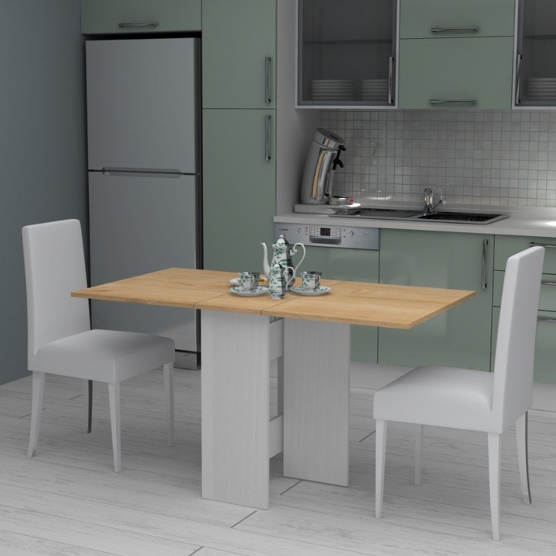 GP028-01151-1 Τραπέζι Pepe Megapap επεκτεινόμενο χρώμα λευκό - φυσικό οξιάς 28(56+56)x77x75εκ. - Image 1