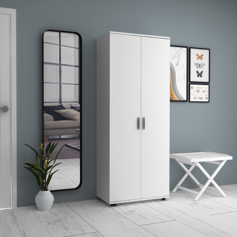 GP028-01161-1 Ντουλάπα ρούχων - παπουτσοθήκη Eric Megapap δίφυλλη χρώμα λευκό 76x36x187εκ. - Image 1