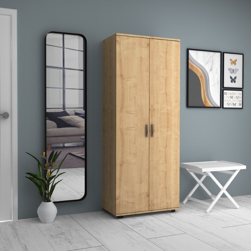 GP028-01162-1 Ντουλάπα ρούχων - παπουτσοθήκη Eric Megapap δίφυλλη χρώμα φυσικό οξιάς 76x36x187εκ. - Image 1