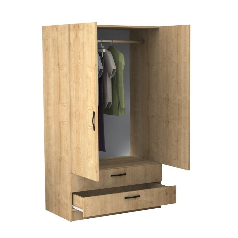 GP028-01212-1 Ντουλάπα ρούχων Victoria Megapap δίφυλλη με συρτάρια χρώμα φυσικό οξιάς 100x60x181εκ. - Image 1