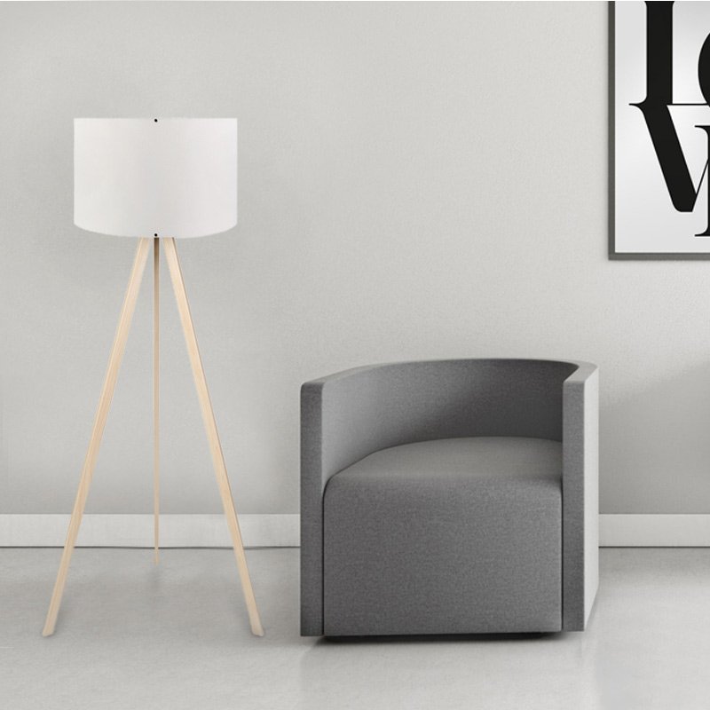 GP029-00011-1 Φωτιστικό δαπέδου Rosling Megapap Mdf/ύφασμα Pvc χρώμα φυσικό/λευκό 38x21x140εκ. - Image 1