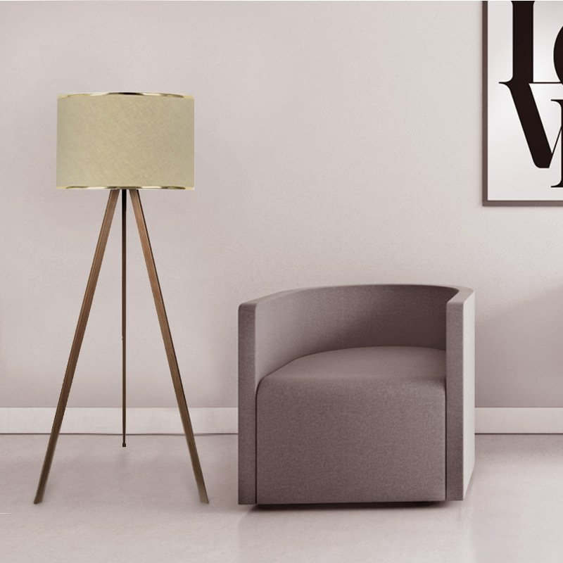 GP029-000110-1 Φωτιστικό δαπέδου Rosling Megapap Mdf/ύφασμα Pvc χρώμα καρυδί/μπεζ 38x21x140εκ. - Image 1