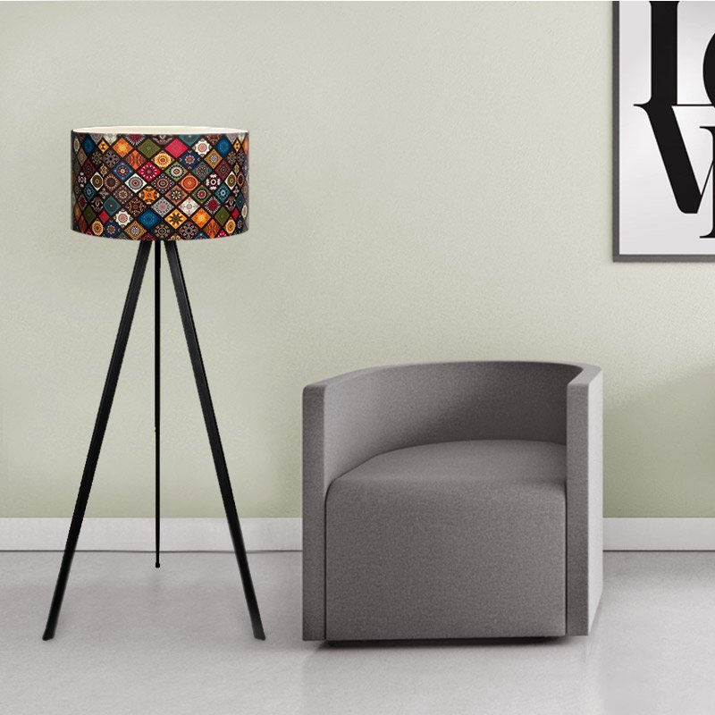 GP029-000112-1 Φωτιστικό δαπέδου Rosling Megapap Mdf/ύφασμα Pvc χρώμα μαύρο/πολύχρωμο 38x21x140εκ. - Image 1