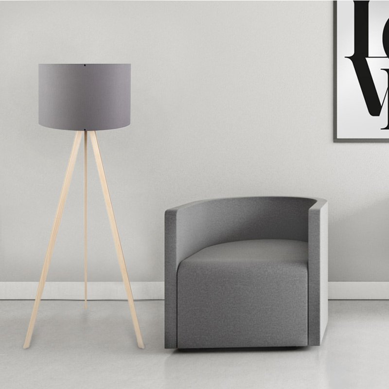 GP029-00012-1 Φωτιστικό δαπέδου Rosling Megapap Mdf/ύφασμα Pvc χρώμα φυσικό/ανθρακί 38x21x140εκ. - Image 1