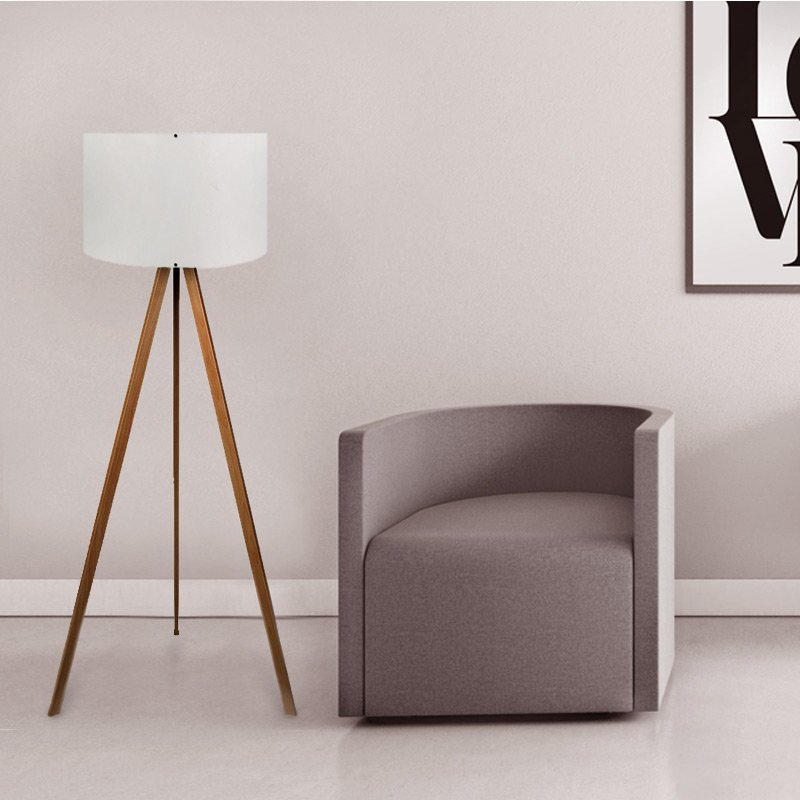 GP029-00013-1 Φωτιστικό δαπέδου Rosling Megapap Mdf/ύφασμα Pvc χρώμα καρυδί/μπεζ 38x21x140εκ. - Image 1