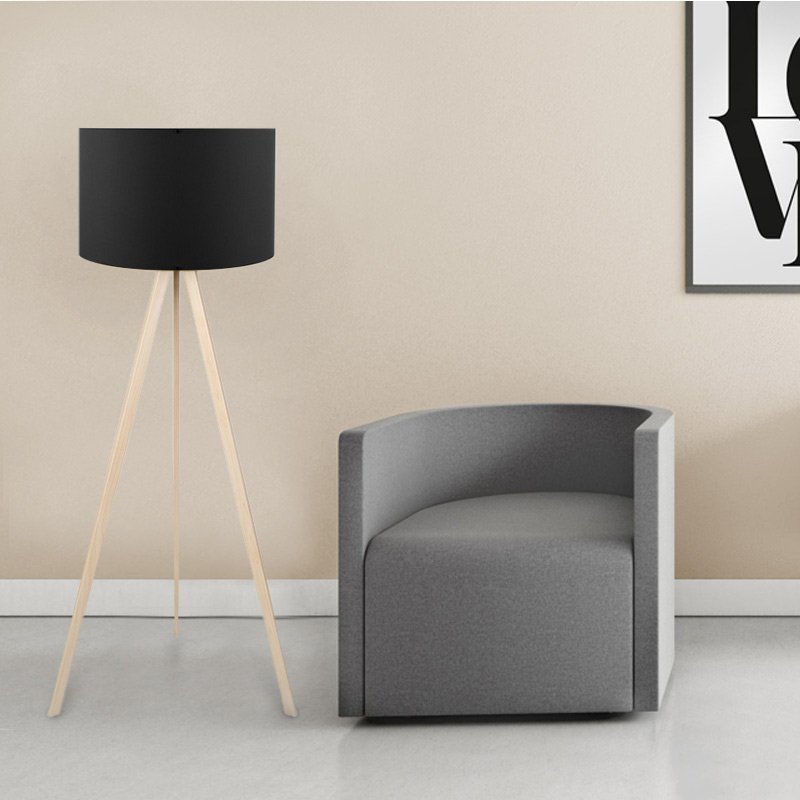 GP029-00015-1 Φωτιστικό δαπέδου Rosling Megapap Mdf/ύφασμα Pvc χρώμα φυσικό/μαύρο 38x21x140εκ. - Image 1