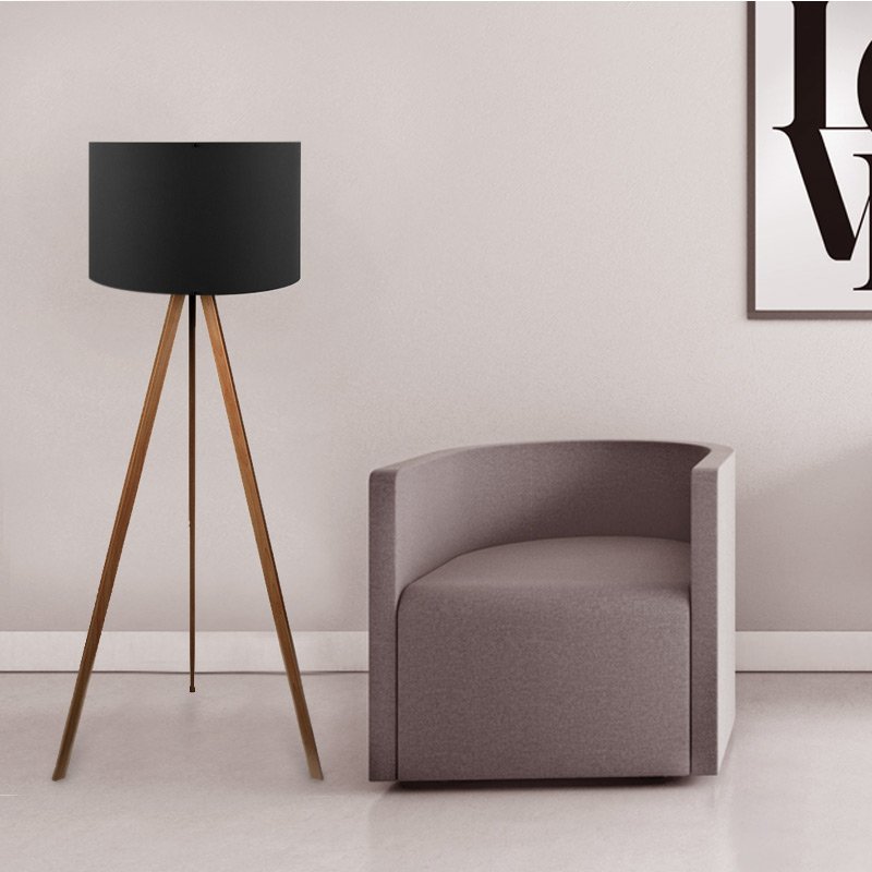 GP029-00017-1 Φωτιστικό δαπέδου Rosling Megapap Mdf/ύφασμα Pvc χρωμα καρυδί/μαύρο 38x21x140εκ. - Image 1