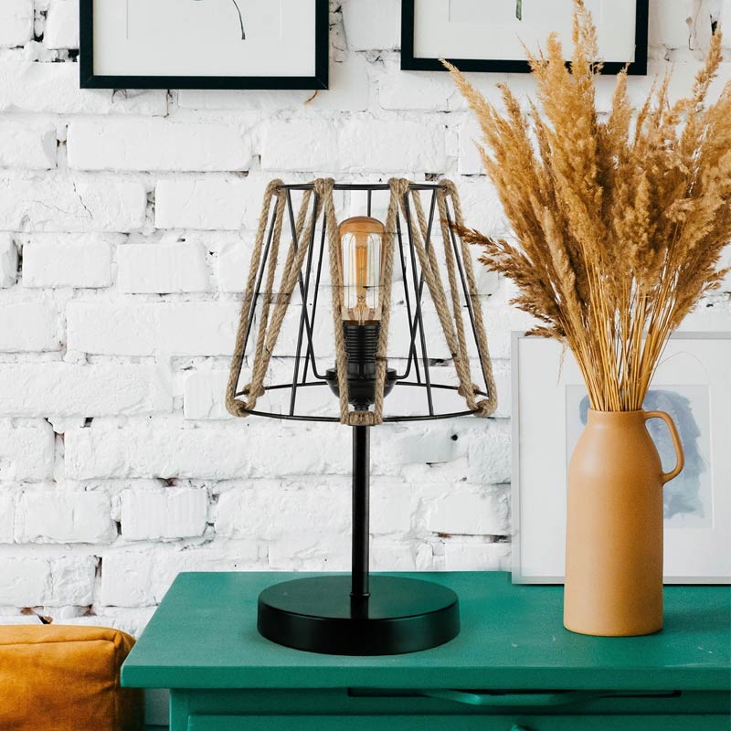 GP029-00741-1 Φωτιστικό επιτραπέζιο Clancy Megapap E27 σχοινί/μεταλλικό χρώμα μαύρο 22x17x37εκ. - Image 1