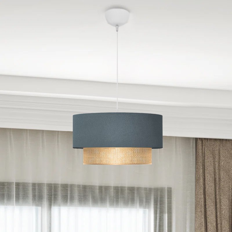 GP029-00781-1 Φωτιστικό οροφής Lucifer Megapap E27 υφασμάτινο μονόφωτο χρώμα μπλε ανθρακί 30x15x70εκ. - Image 1