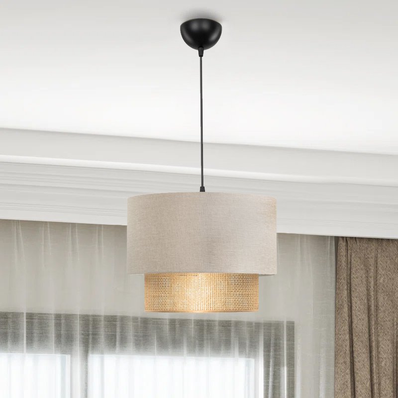 GP029-00792-1 Φωτιστικό οροφής Lucifer Megapap E27 υφασμάτινο μονόφωτο χρώμα κρεμ 30x20x70εκ. - Image 1