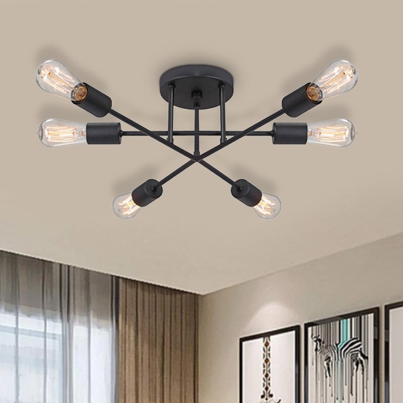 GP029-01081-1 Φωτιστικό οροφής Helga Megapap E27 μεταλλικό εξάφωτο χρώμα μαύρο 50x12x20εκ. - Image 1