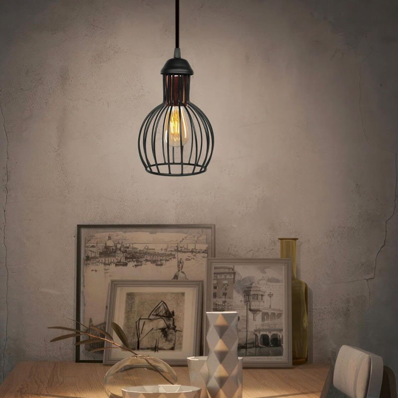 GP029-01181-1 Φωτιστικό οροφής Manolia Megapap E27 μεταλλικό μονόφωτο χρώμα μαύρο Φ15x100εκ. - Image 1