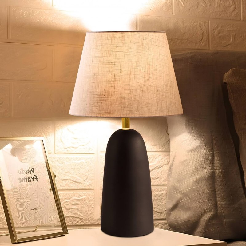 GP029-01281-1 Φωτιστικό επιτραπέζιο Odesa Megapap E27 μεταλλικό - ύφασμα Pvc χρώμα μαύρο - κρεμ Ø22x35εκ. - Image 1