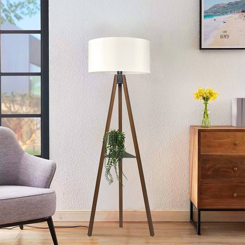 GP029-01381-1 Φωτιστικό δαπέδου Thomas Megapap E27 Mdf/ύφασμα Pvc χρώμα καρυδί - κρεμ 38x38x135εκ. - Image 1