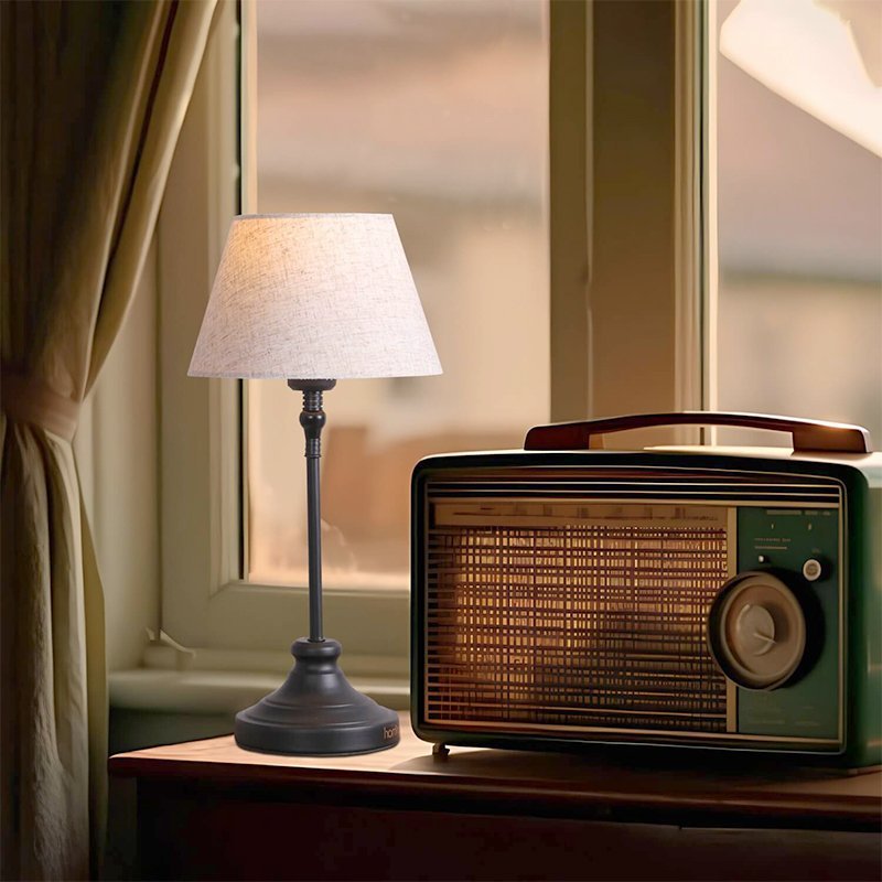 GP029-01471-1 Φωτιστικό επιτραπέζιο Grace Megapap E27 μεταλλικό - ύφασμα Pvc χρώμα μαύρο - κρεμ Ø22x48εκ. - Image 1