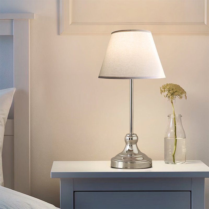 GP029-01481-1 Φωτιστικό επιτραπέζιο Grace Megapap E27 μεταλλικό - ύφασμα Pvc χρώμα ασημί - κρεμ Ø22x45εκ. - Image 1