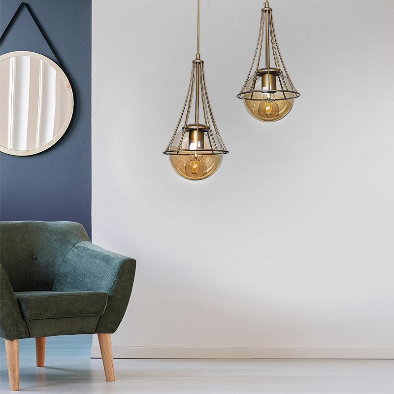 GP030-00041-1 Φωτιστικό οροφής Chavi Megapap E27 μεταλλικό δίφωτο χρώμα χρυσό 40x40x80εκ. - Image 1