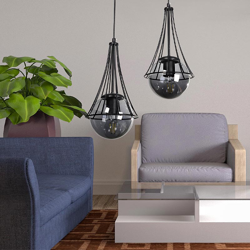 GP030-00042-1 Φωτιστικό οροφής Chavi Megapap E27 μεταλλικό δίφωτο χρώμα μαύρο 40x40x80εκ. - Image 1