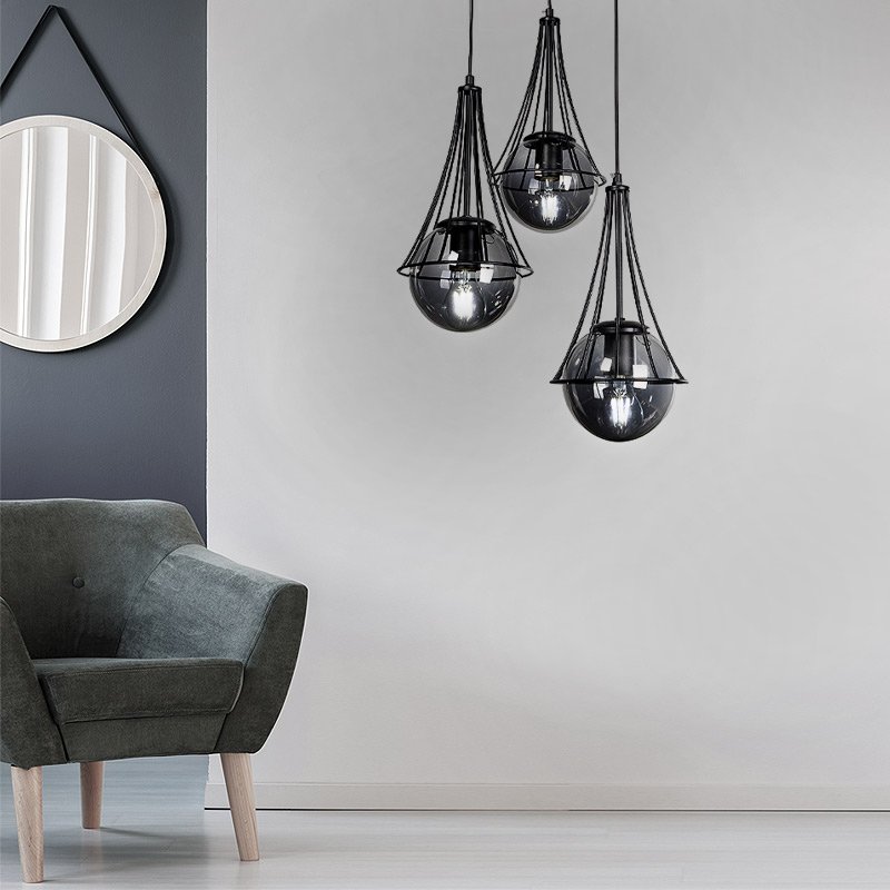 GP030-00052-1 Φωτιστικό οροφής Chavi Megapap E27 μεταλλικό τρίφωτο χρωμα μαύρο 40x40x90εκ. - Image 1