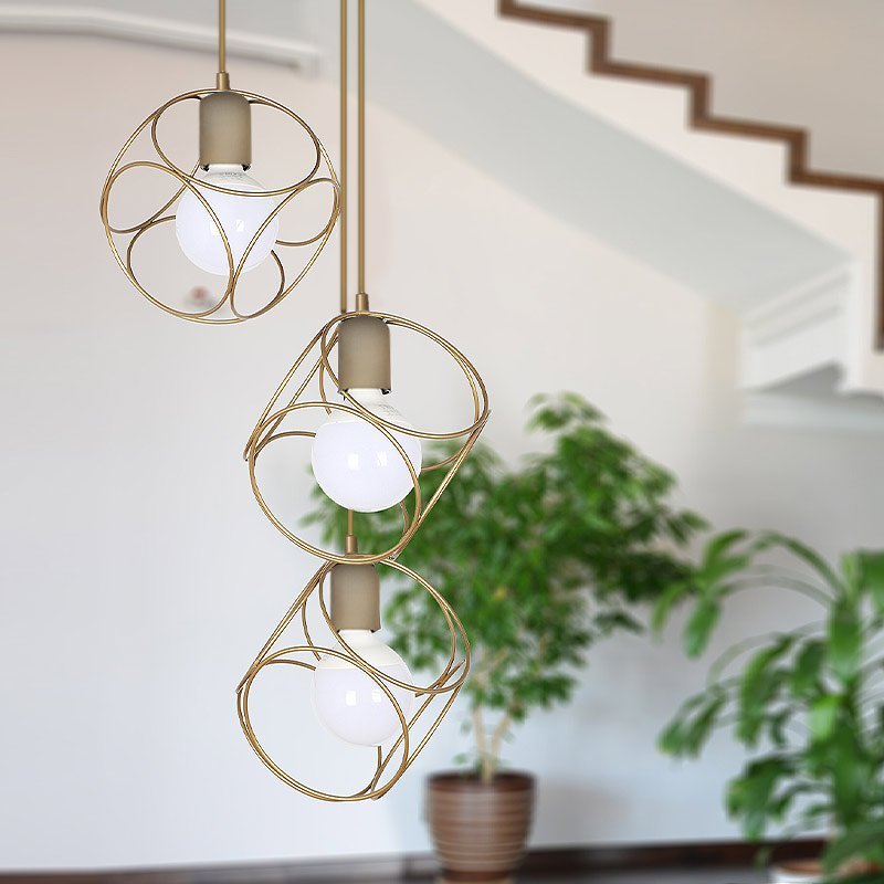 GP030-00091-1 Φωτιστικό οροφής Lusita Megapap E27 μεταλλικό τρίφωτο χρώμα χρυσό 35x35x90εκ. - Image 1