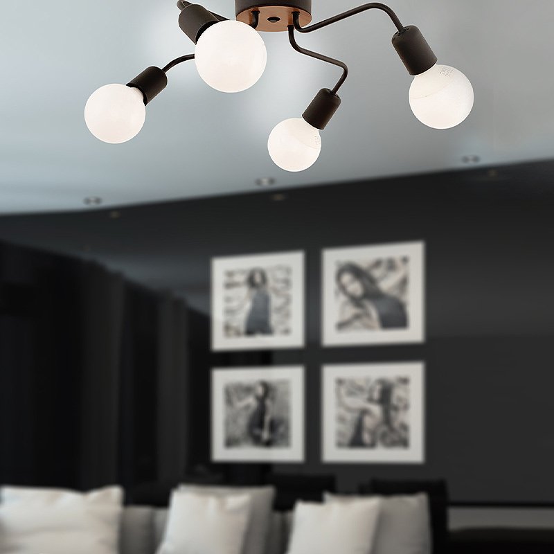 GP030-00121-1 Φωτιστικό οροφής Horus Megapap E27 μεταλλικό τετράφωτο χρώμα μαύρο 48x48x10εκ. - Image 1