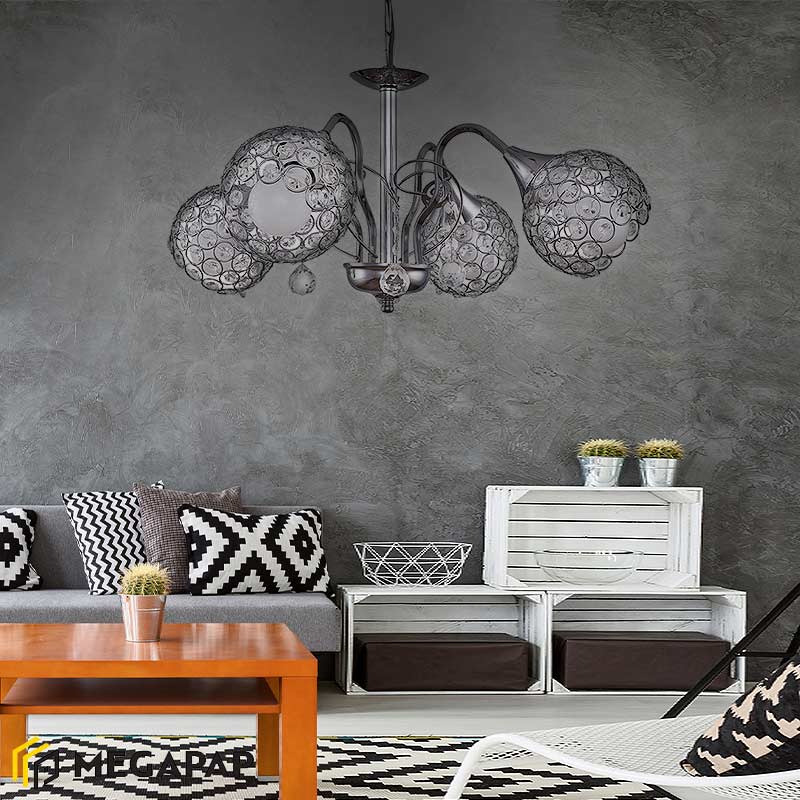 GP030-00201-1 Φωτιστικό οροφής Dagobert Megapap E27 μεταλλικό τετράφωτο χρώμα ασημί 58x58x61εκ. - Image 1