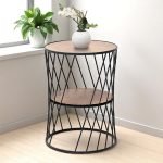 Βοηθητικό τραπεζάκι Jaspin Megapap μεταλλικό - Mdf χρώμα μαύρο - καρυδί 32x32x44εκ.