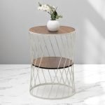 Βοηθητικό τραπεζάκι Jaspin Megapap μεταλλικό - Mdf χρώμα λευκό - καρυδί 32x32x44εκ.