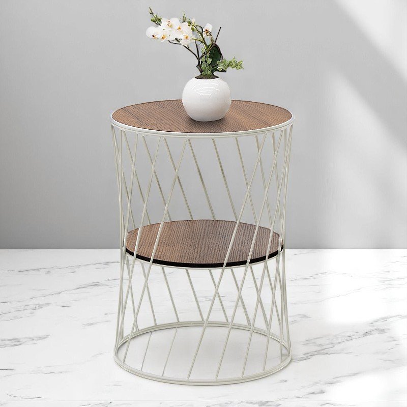 GP030-00372-1 Βοηθητικό τραπεζάκι Jaspin Megapap μεταλλικό - Mdf χρώμα λευκό - καρυδί 32x32x44εκ. - Image 1