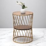 Βοηθητικό τραπεζάκι Jaspin Megapap μεταλλικό - Mdf χρώμα χρυσό - καρυδί 32x32x44εκ.