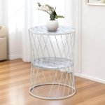 Βοηθητικό τραπεζάκι Jaspin Megapap μεταλλικό - Mdf χρώμα λευκό-λευκό εφέ μαρμάρου 32x32x44εκ.