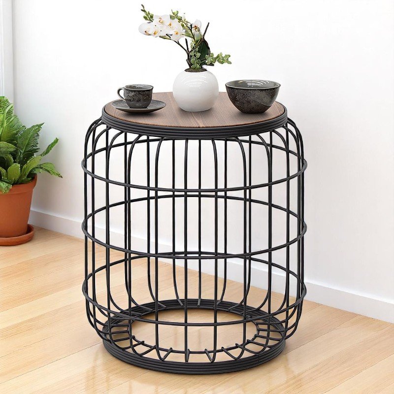 GP030-00381-1 Σκαμπώ - τραπεζάκι βοηθητικό Muller Megapap μεταλλικό - Mdf χρώμα μαύρο - καρυδί 35x35x47εκ. - Image 1