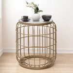 Σκαμπώ - τραπεζάκι βοηθητικό Muller Megapap μεταλλικό - Mdf χρώμα χρυσό - λευκό 35x35x47εκ.