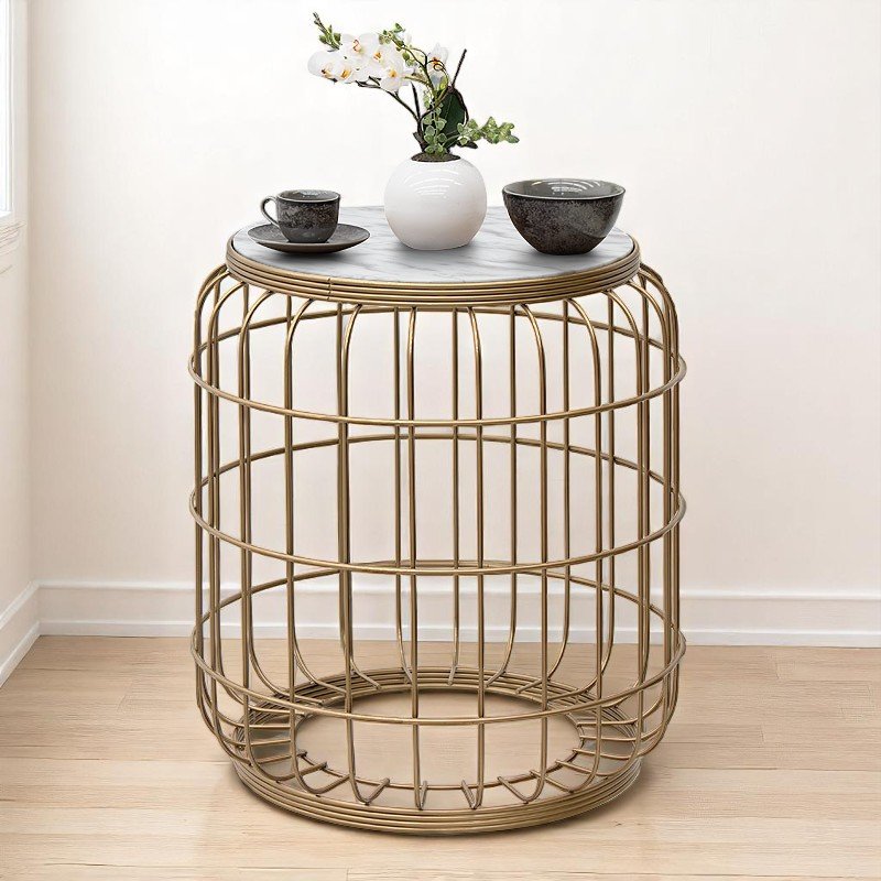 GP030-00382-1 Σκαμπώ - τραπεζάκι βοηθητικό Muller Megapap μεταλλικό - Mdf χρώμα χρυσό - λευκό 35x35x47εκ. - Image 1