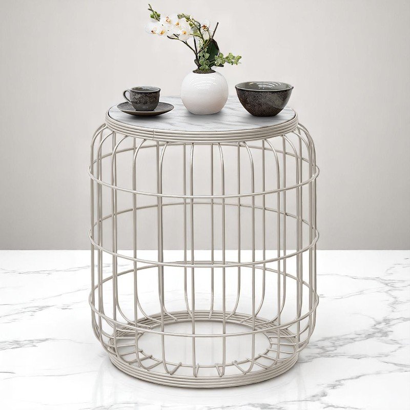 GP030-00383-1 Σκαμπώ - τραπεζάκι βοηθητικό Muller Megapap μεταλλικό - Mdf χρώμα λευκό 35x35x47εκ. - Image 1