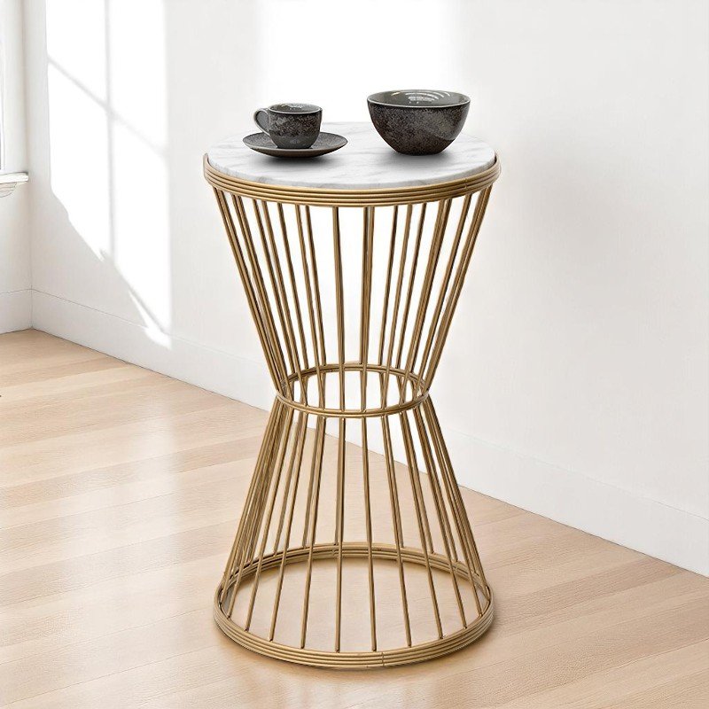 GP030-00392-1 Βοηθητικό τραπεζάκι Hoffman Megapap μεταλλικό - Mdf χρώμα χρυσό - λευκό εφέ μαρμάρου 35x35x58εκ. - Image 1