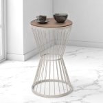 Βοηθητικό τραπεζάκι Hoffman Megapap μεταλλικό - Mdf χρώμα λευκό - καρυδί 35x35x58εκ.