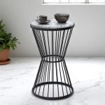 Βοηθητικό τραπεζάκι Hoffman Megapap μεταλλικό - Mdf χρώμα μαύρο - λευκό εφέ μαρμάρου 35x35x58εκ.