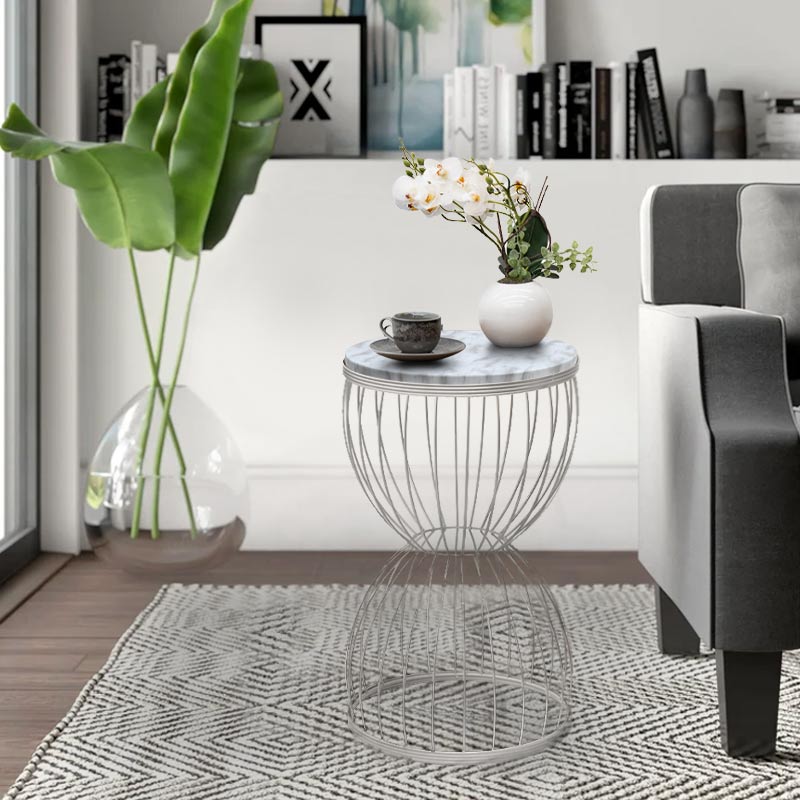 GP030-00404-1 Βοηθητικό τραπεζάκι Pino Megapap μεταλλικό - Mdf χρώμα λευκό - λευκό εφέ μαρμάρου 35x35x58εκ. - Image 1