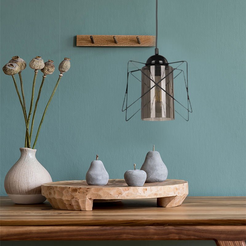 GP030-00521-1 Φωτιστικό οροφής Indra Megapap E27 μεταλλικό μονόφωτο χρώμα μαύρο 15x15x70εκ. - Image 1