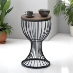 Βοηθητικό τραπεζάκι Aldora Megapap μεταλλικό - Mdf χρώμα μαύρο - καρυδί 35x35x58εκ.