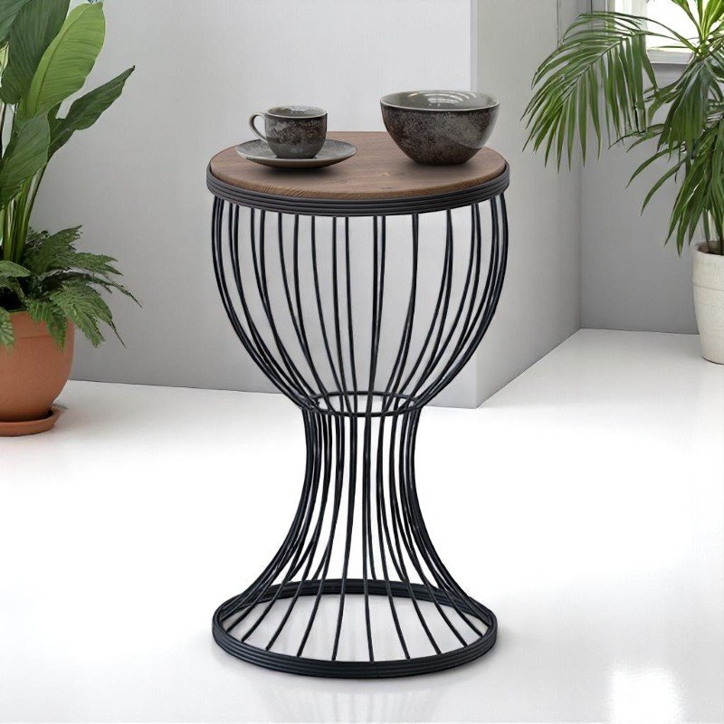 GP030-00711-1 Βοηθητικό τραπεζάκι Aldora Megapap μεταλλικό - Mdf χρώμα μαύρο - καρυδί 35x35x58εκ. - Image 1