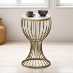 Βοηθητικό τραπεζάκι Aldora Megapap μεταλλικό - Mdf χρώμα χρυσό - λευκό εφέ μαρμάρου 35x35x58εκ.