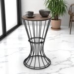 Βοηθητικό τραπεζάκι Girene Megapap μεταλλικό - Mdf χρώμα μαύρο - καρυδί 32x32x58εκ.