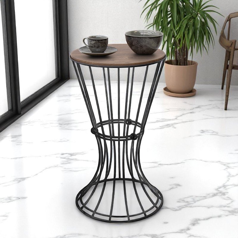 GP030-00731-1 Βοηθητικό τραπεζάκι Girene Megapap μεταλλικό - Mdf χρώμα μαύρο - καρυδί 32x32x58εκ. - Image 1