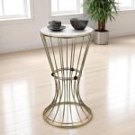 Βοηθητικό τραπεζάκι Girene Megapap μεταλλικό - Mdf χρώμα χρυσό - λευκό εφέ μαρμάρου 32x32x58εκ.