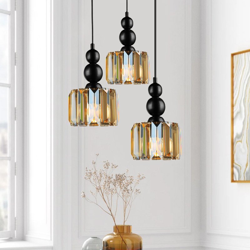 GP030-00852-1 Φωτιστικό οροφής Alaba Megapap E27 μεταλλικό - γυάλινο τρίφωτο χρώμα μαύρο 40x40x95εκ. - Image 1