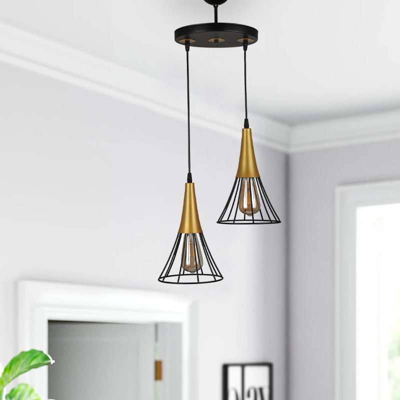 GP030-00901-1 Φωτιστικό οροφής Havana Megapap E27 μεταλλικό δίφωτο χρώμα μαύρο - χρυσό 24x24x85εκ. - Image 1