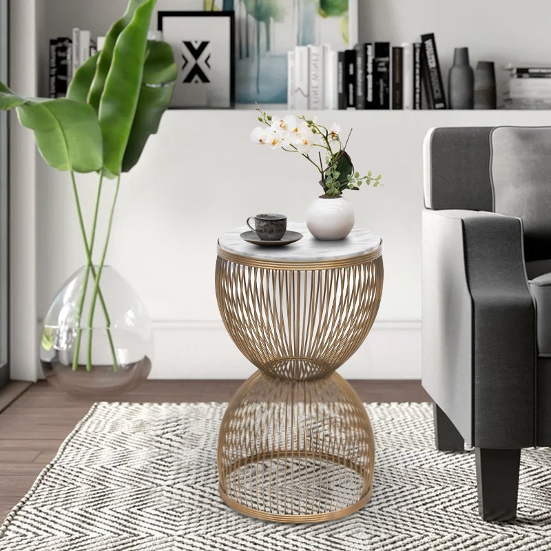 GP030-01402-1 Τραπεζάκι βοηθητικό Stella Megapap μεταλλικό - Mdf χρώμα χρυσό - λευκό εφέ μαρμάρου Ø34,5x56,5εκ. - Image 1