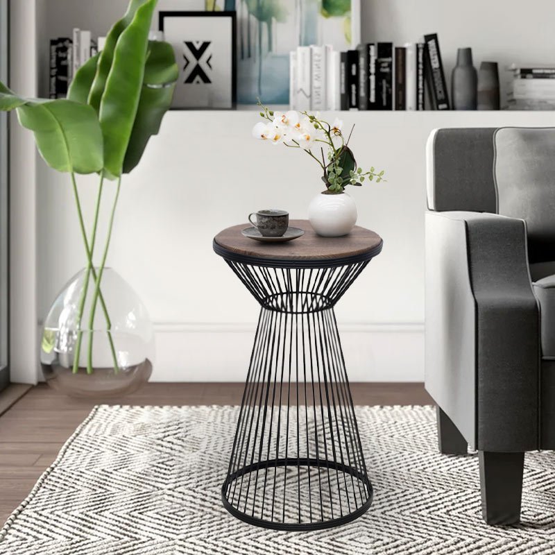 GP030-01411-1 Τραπεζάκι βοηθητικό Cresta Megapap μεταλλικό - Mdf χρώμα μαύρο - καρυδί Ø34,5x58,5εκ. - Image 1